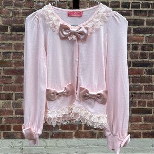JESUS Diamante Pink Lace Bow Cardigan